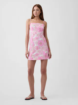 Linen-Blend Squareneck Mini Dress | Gap Factory