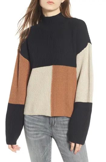Women's Bp. Mock Neck Colorblock Sweater, Size XX-Small - Black | Nordstrom