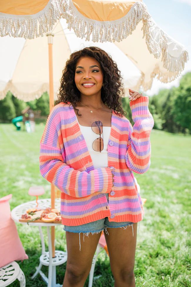 Sunrise Splendor Pink Multi Striped Cardigan SALE | Pink Lily