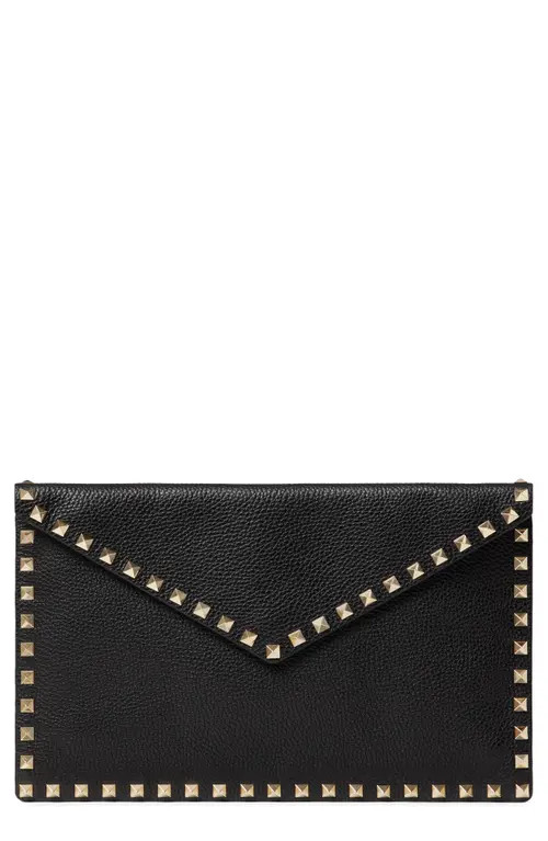 Valentino Garavani Large Rockstud Leather Envelope Pouch in Black at Nordstrom | Nordstrom