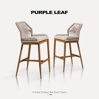 PURPLE LEAF Modern Aluminum Twill Wicker Woven Counter Height Outdoor Bar Stool with Back and Cus... | The Home Depot