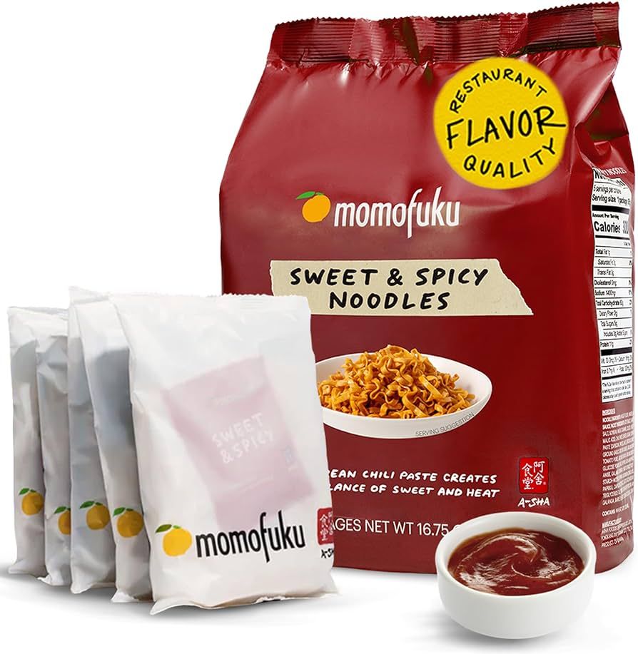 Momofuku Sweet & Spicy Ramen Noodles by David Chang, 5 Count (Pack of 1) Air-Dried Vegan Instant ... | Amazon (US)