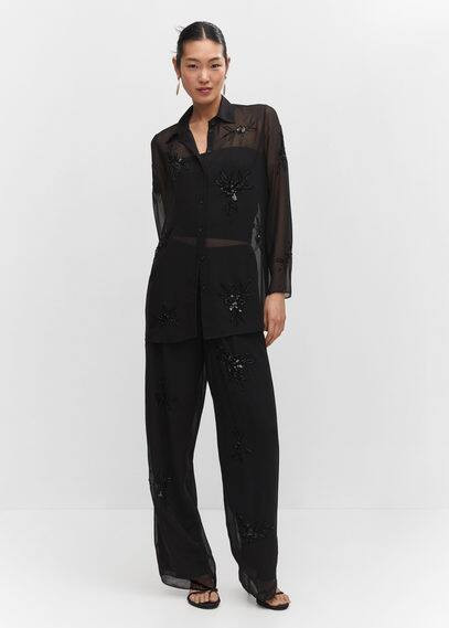 MANGO - Shirt with bead detail black - M - Woman | Mango (US/MX/AU)