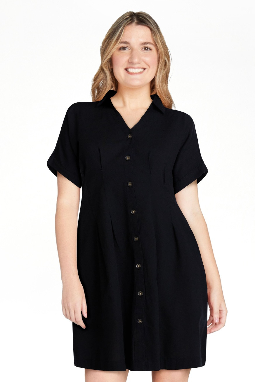 Time and Tru Women's Linen Blend Pleated Mini Shirtdress with Short Sleeves, Sizes XS-XXXL | Walmart (US)
