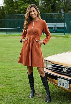Alaster Queen Women's Casual Faux Suede Dress 2025 Fall Winter Long Sleeve Zipper A Line Dresses ... | Amazon (US)
