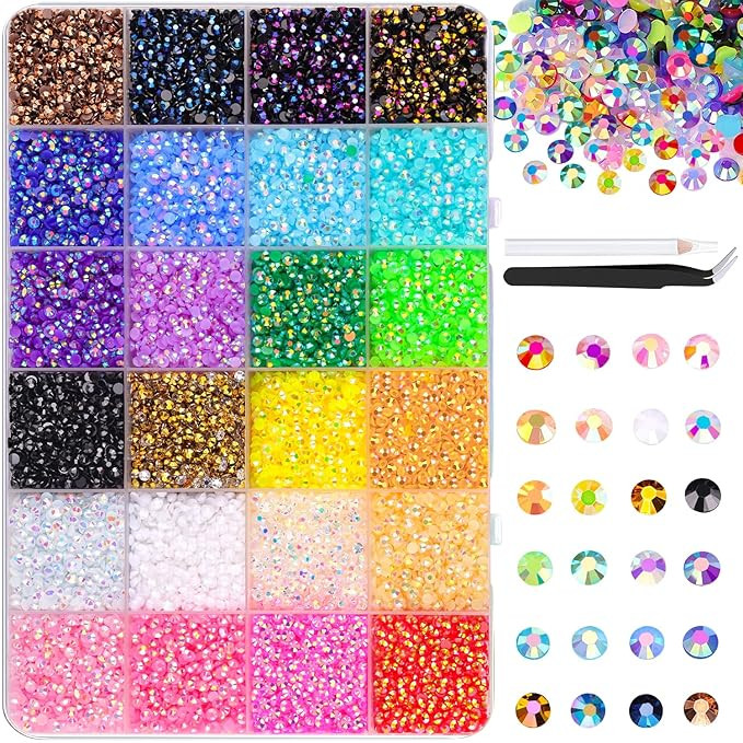 32000Pcs Resin Rhinestones for Crafting with Tweezers, Mixed-Color 3mm Non Hotfix Flatback Gems, ... | Amazon (US)