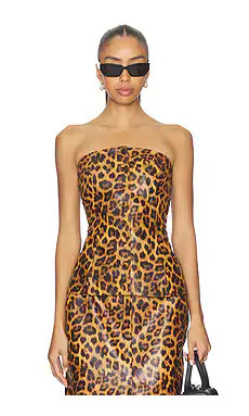 AEXAE Leather Bandeau Peplum Top in Leopard from Revolve.com | Revolve Clothing (Global)