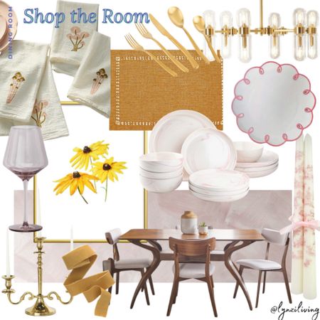 Shop the Room - Dining Room 

Dining room decor, dining room design, pink dining room, yellow dining room, dining chair, dining table, dining set, dining room chairs, dining room table, dining room chandelier, dining room wall art, dining room wallpaper, dining table decor, dining centerpiece, spring tablescape, summer tablescape, spring dining, summer dining, mushroom napkins, Anthropologie home, Anthropologie finds, pink wine glass, Target home, target decor, antique gold, wood dining table set, mustard ribbon,
Amazon finds, Amazon home, pink cloud wallpaper, Etsy home, Etsy wallpaper, Etsy finds, pink toile taper candles, pink dinnerware, Walmart dinnerware, Walmart finds, Walmart home, Wayfair dining set, Wayfair furniture, yellow wall art, gold framed wall art,  sunflower wall art, gold chandelier, mustard placemats, gold flatware, pink scalloped dish, scalloped salad dish, temu home, temu finds 

#LTKHome