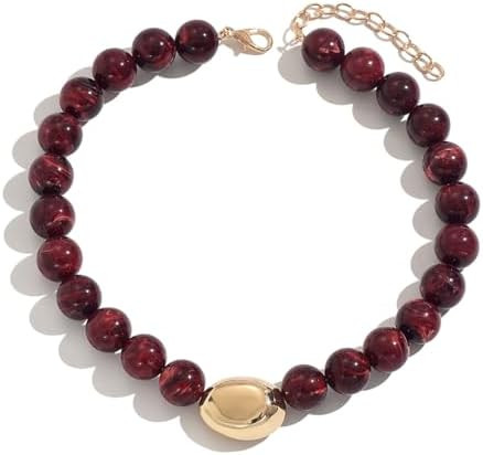 QiaTsed Acrylic Necklace for Women Chunky Beaded Necklace Vintage Boho Short Choker Necklace Idea... | Amazon (US)