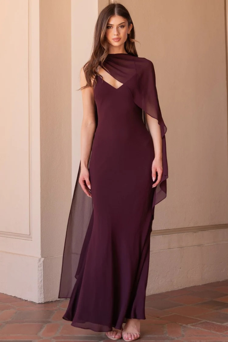 Bryce Burgundy Cape Maxi Dress | Confête