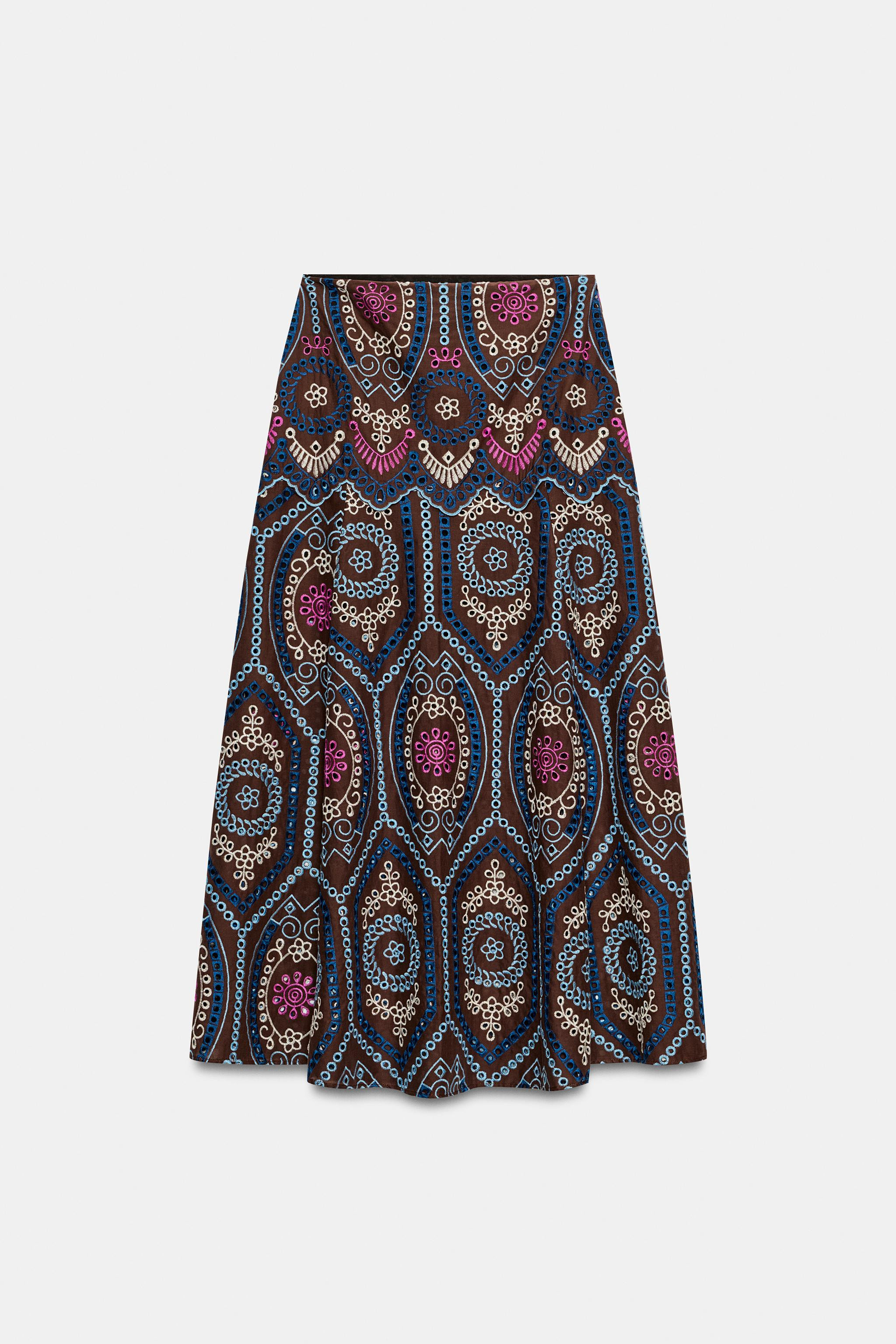 EMBROIDERED EYELET MIDI SKIRT | Zara US