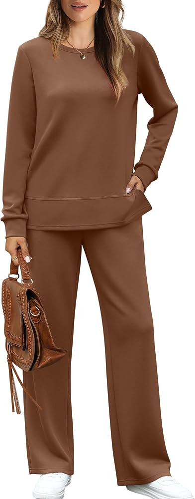 WIHOLL Women's 2 Piece Lounge Sets Sweatshirt Casual Travel Outfits Fashion Wide Leg Tracksuit Co... | Amazon (US)