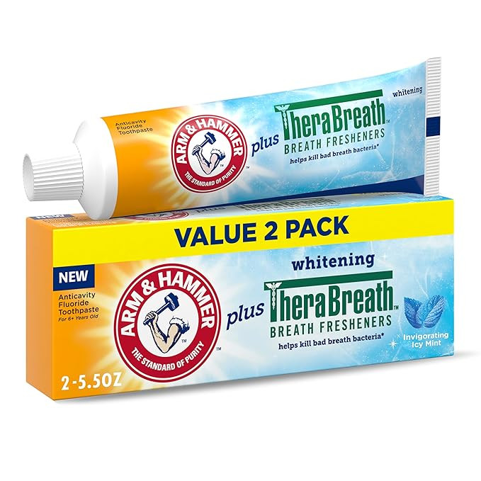 ARM & HAMMER Toothpaste Plus TheraBreath Breath Fresheners, Invigorating ICY Mint Flavor, Whiteni... | Amazon (US)
