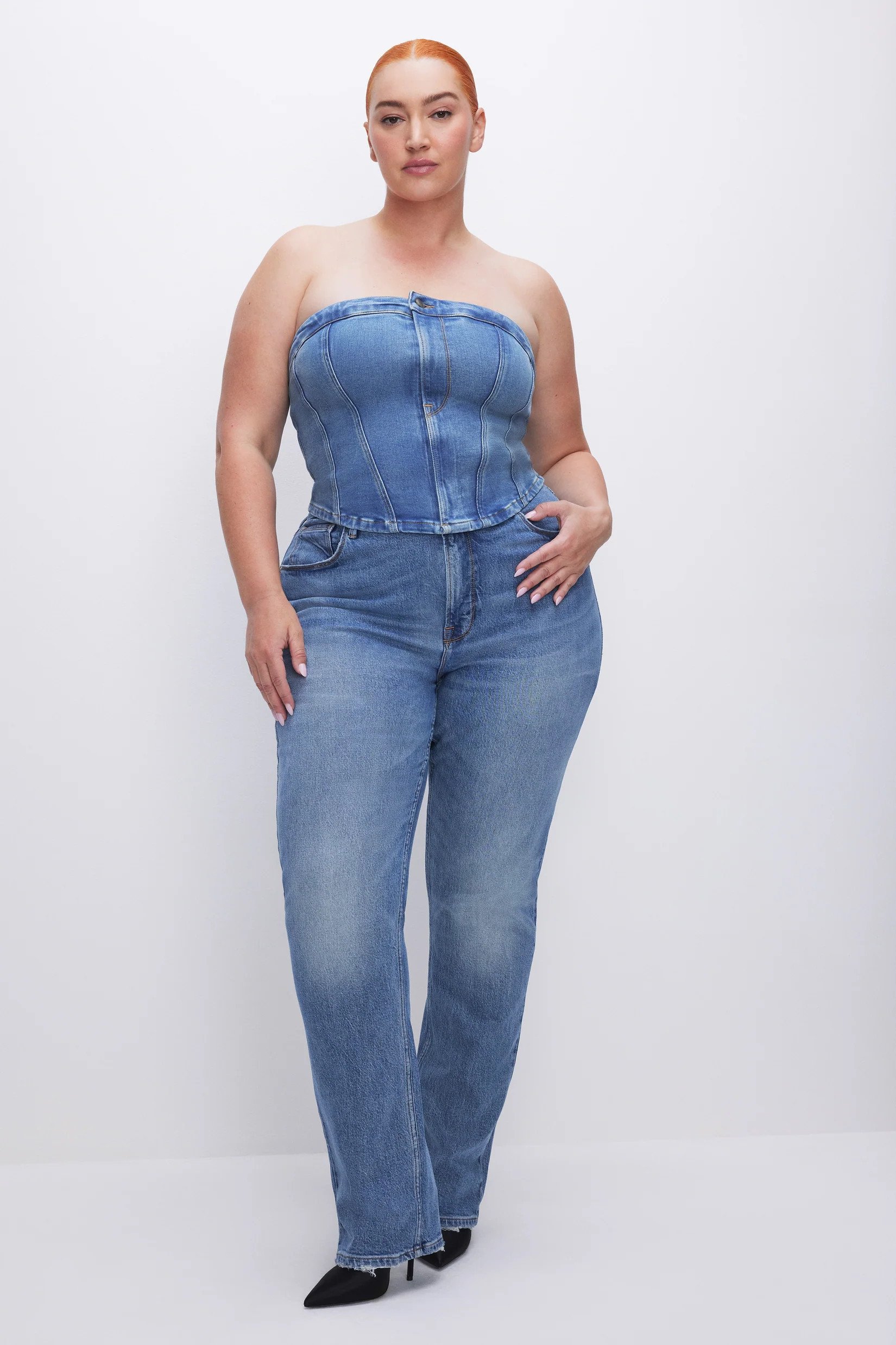DENIM LIGHT COMPRESSION TUBE TOP | Good American