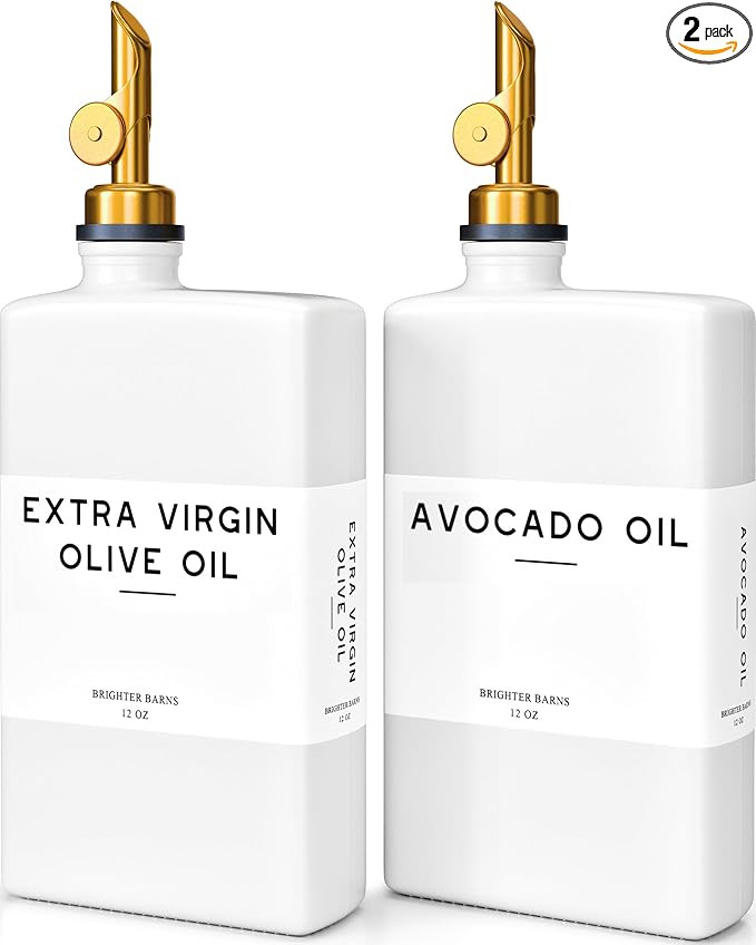White Glass Olive Oil Dispenser Bottle for Kitchen by Brighter Barns - Avocado Oil Dispenser Set,... | Amazon (US)