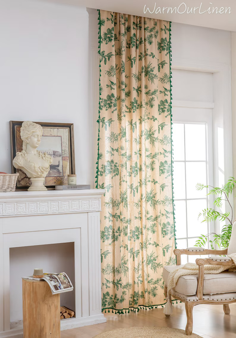 Boho Curtain Linen Curtain Panel Vintage Curtain - Etsy | Etsy (US)