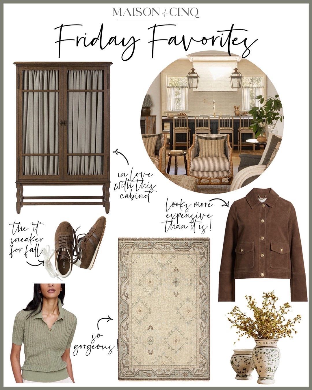 This week’s Friday Favorites has versatile polos, pretty English country-inspired finds, THE sneaker of the season, a gorgeous rug, a suede jacket for a steal, and much more!

Home decor, fall decor, fall fashion, fall jacket, fall outfit, dress, tops, fall tops, cardigan, fall sweaters, vases, baskets

#LTKHome #LTKOver40 #LTKSaleAlert