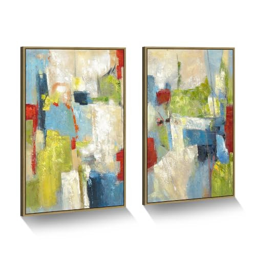 Framed Abstract Colorful Wall Art: 2 Pieces Artistic Heavy Textured Artwork Green Red Aesthetic Painting for Living Room | Amazon (US)
