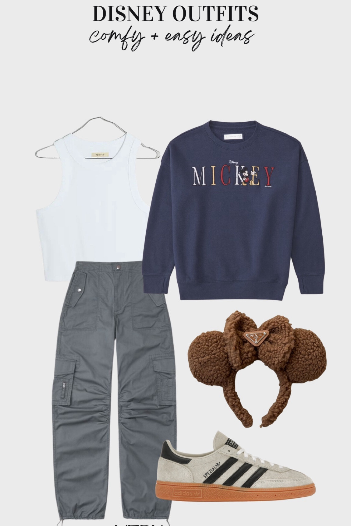 Disney fall outfit ideas 
Mickey sweatshirt: 15/16
White cropped tank: small
Grey cargo pants: small 
Sherpa ears 

#LTKsalealert #LTKstyletip #LTKSeasonal