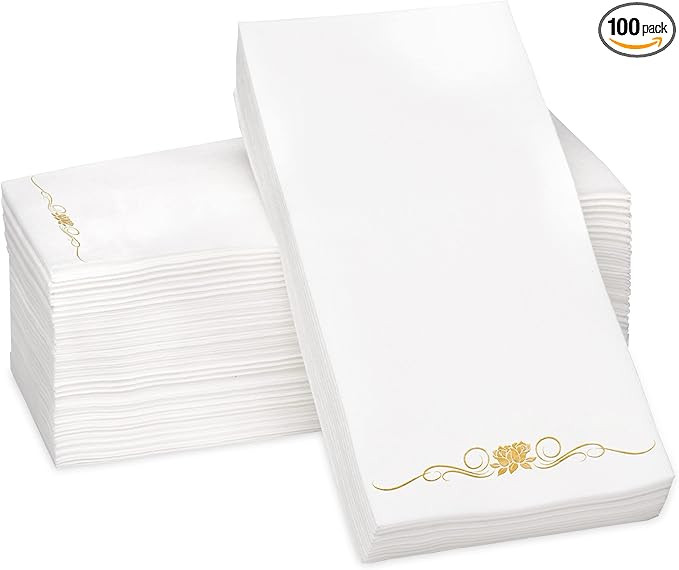 Gold Foil Stamped Airlaid Paper Dinner Napkins – 1/6 Fold 12"x17" Disposable Guest Hand Towels ... | Amazon (US)