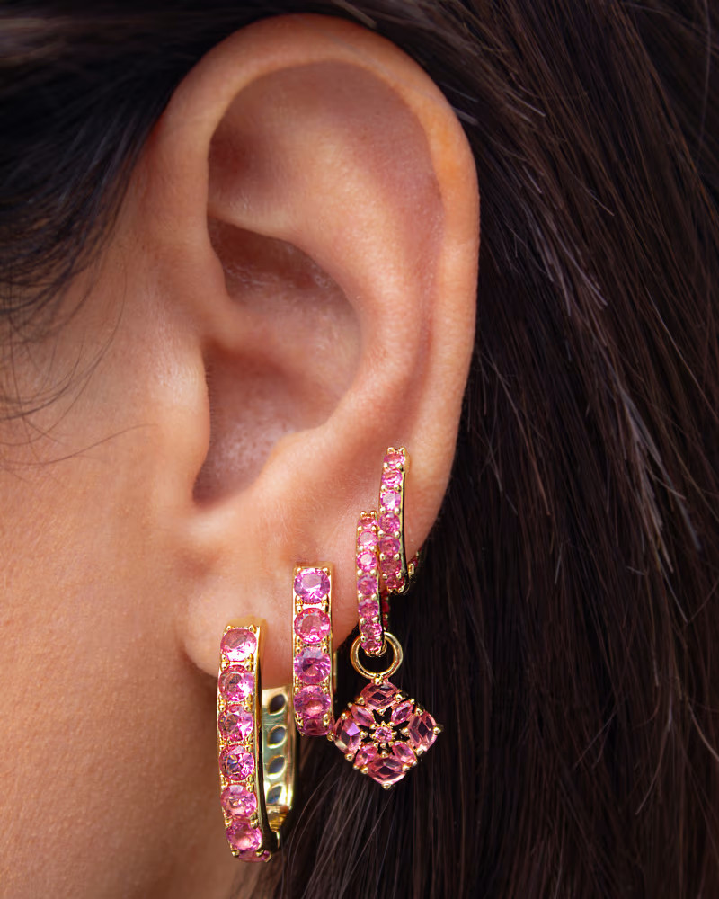 Dira Convertible Gold Crystal Huggie Earrings in Pink Mix | Kendra Scott