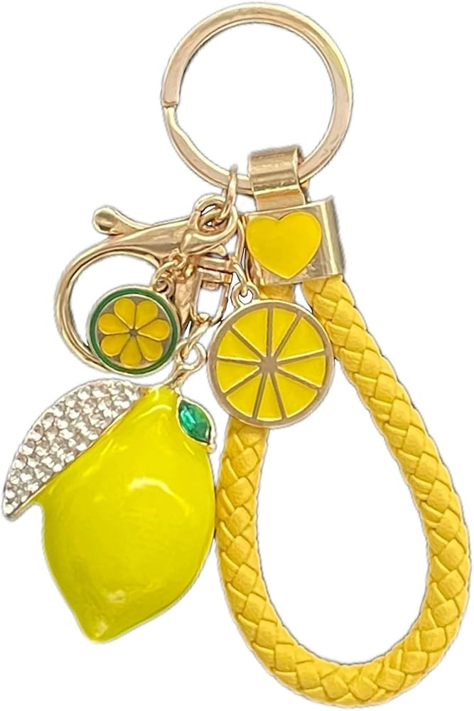Lemon Keychain Cute Fruit Bag Charm for Women, Purse Citrus Pendant Key Ring Gift for Girls | Amazon (US)