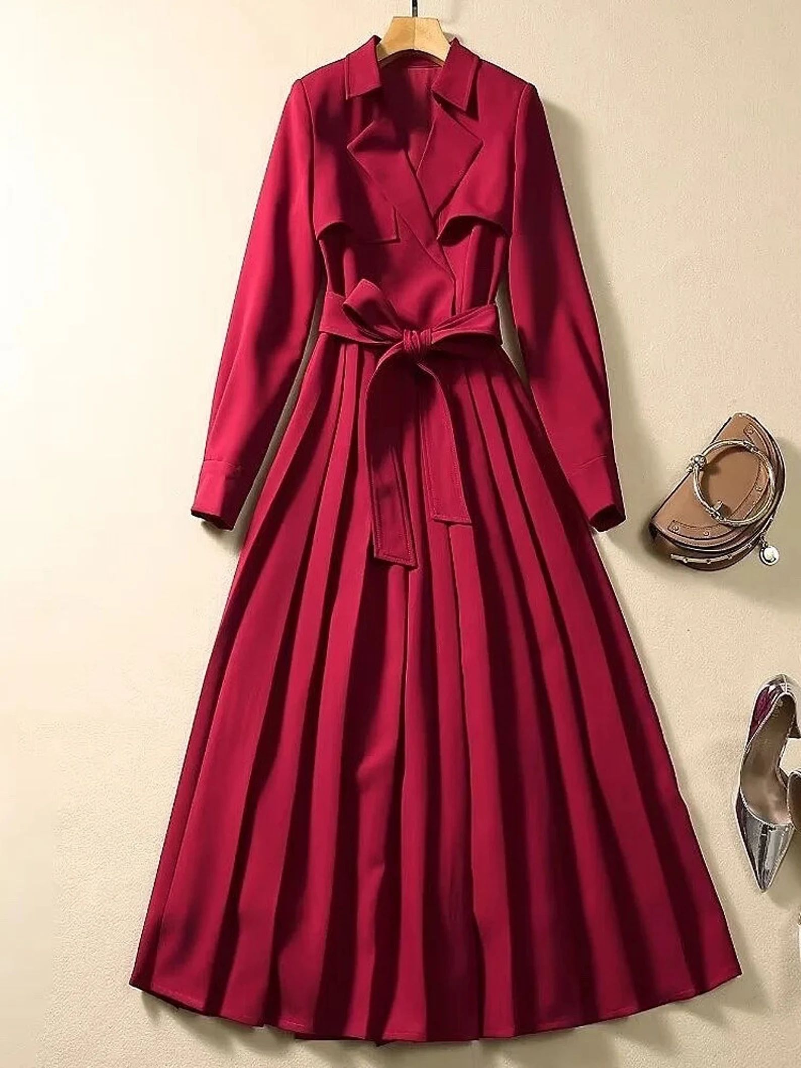 Celebrity Kate Middleton Vintage Red Pleated Midi Dress - Etsy | Etsy (US)