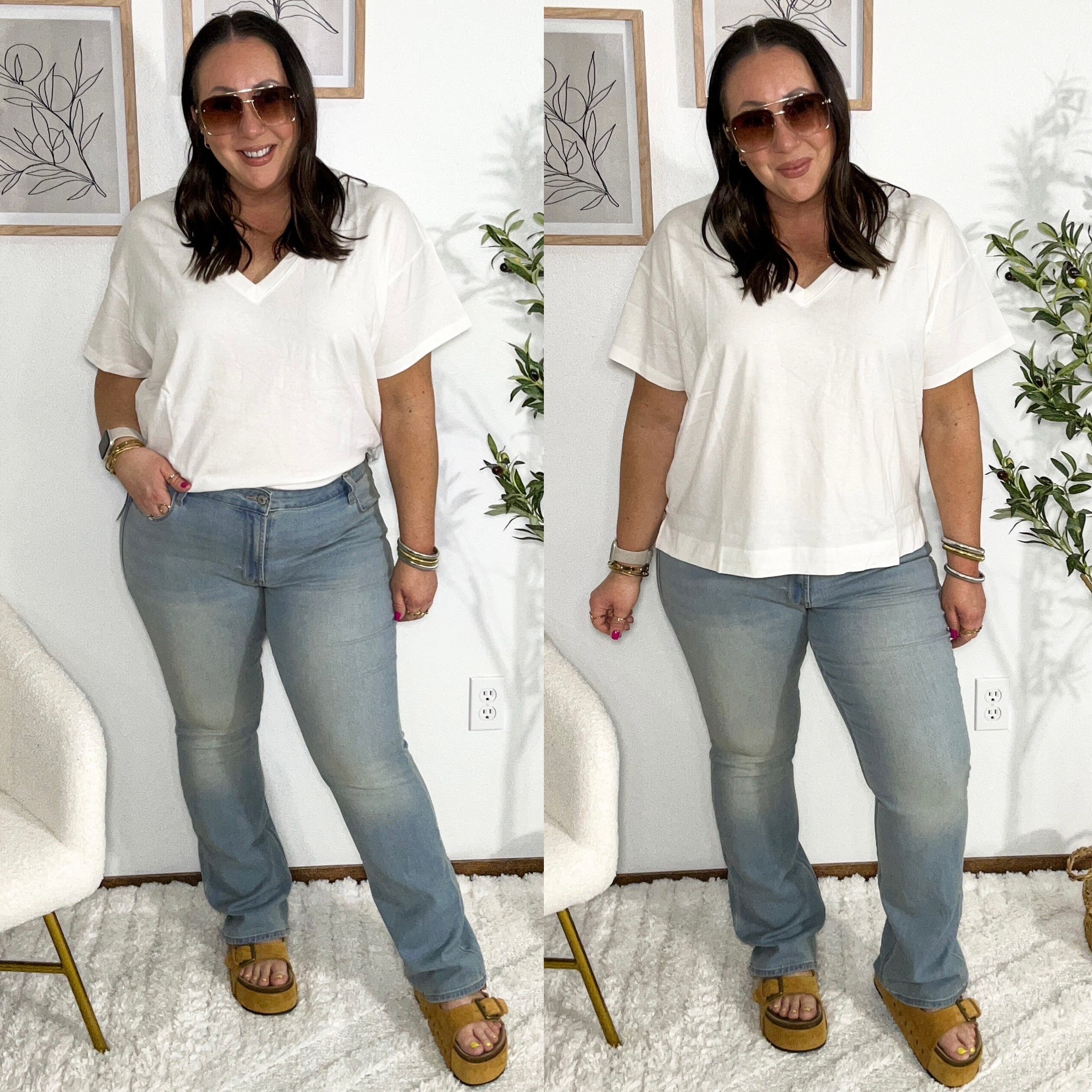 It’s 50% off at Old Navy!
XL v neck tee. Size 16 regular mid rise jeans.  Love this wash for spring! The right amount of stretch too.  

#LTKSaleAlert #LTKMidsize #LTKOver40