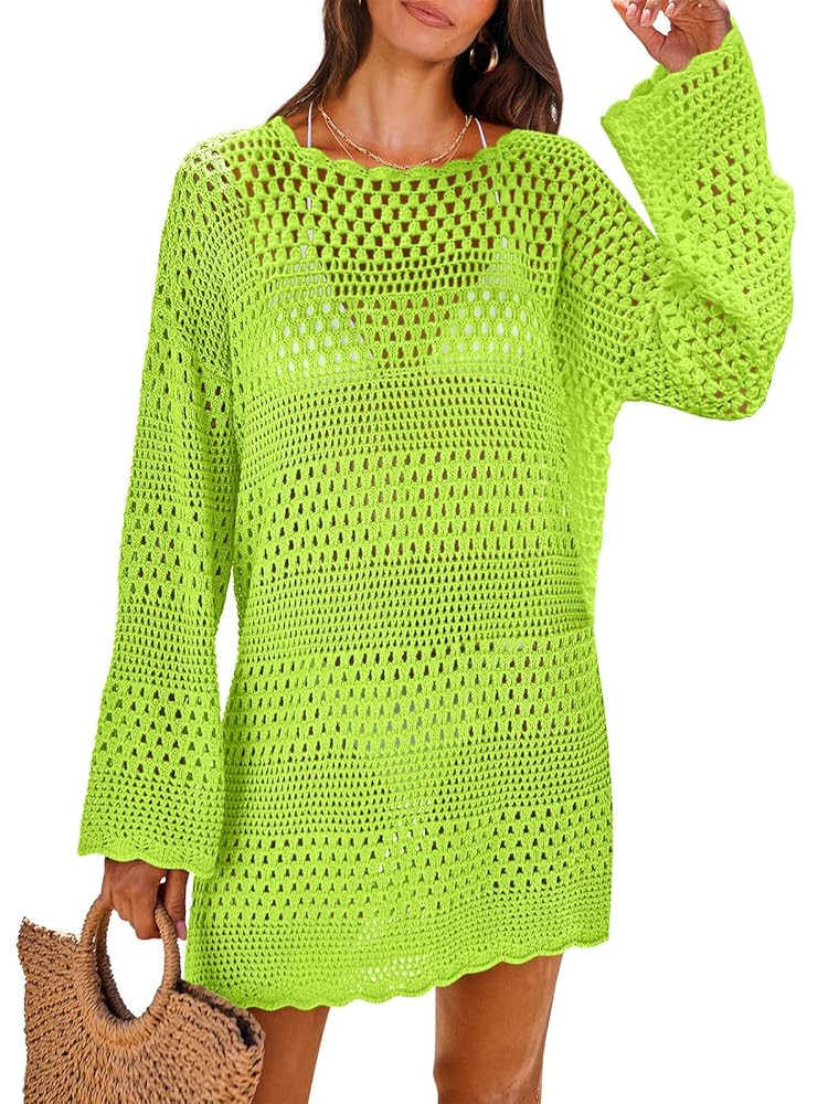 ANRABESS Women Swimsuit Crochet Swim Cover Up 2025 Summer Bathing Suit Swimwear Mesh Knit Beach D... | Amazon (US)