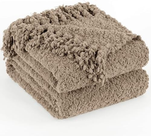 Throw Blanket for Couch, Taupe Tan Luxury Knitted Throws 50"x60", Textured Blankets with Handmade... | Amazon (US)