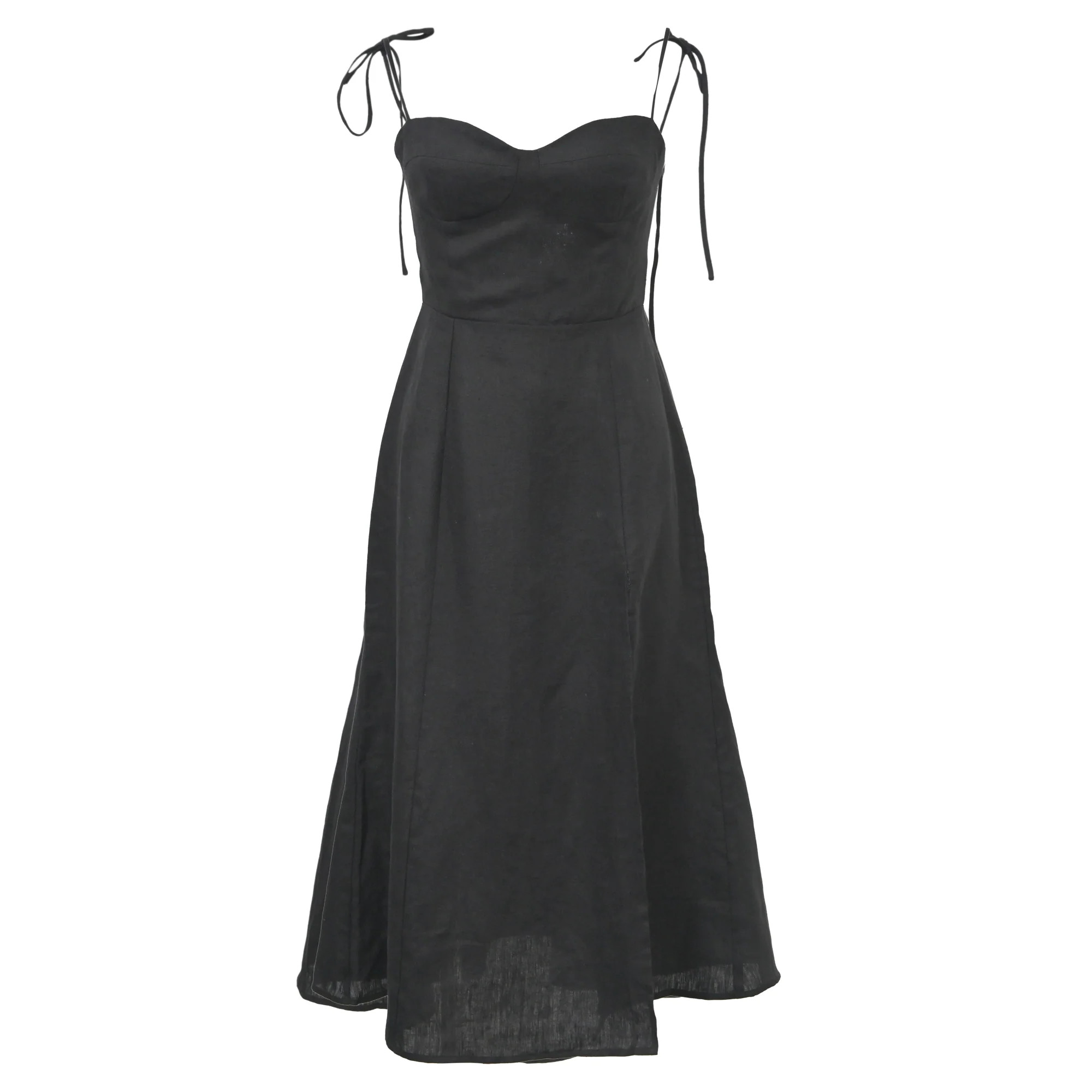 Reformation Tie-Strap Nebraska Dress in Black Linen | Shop Simon