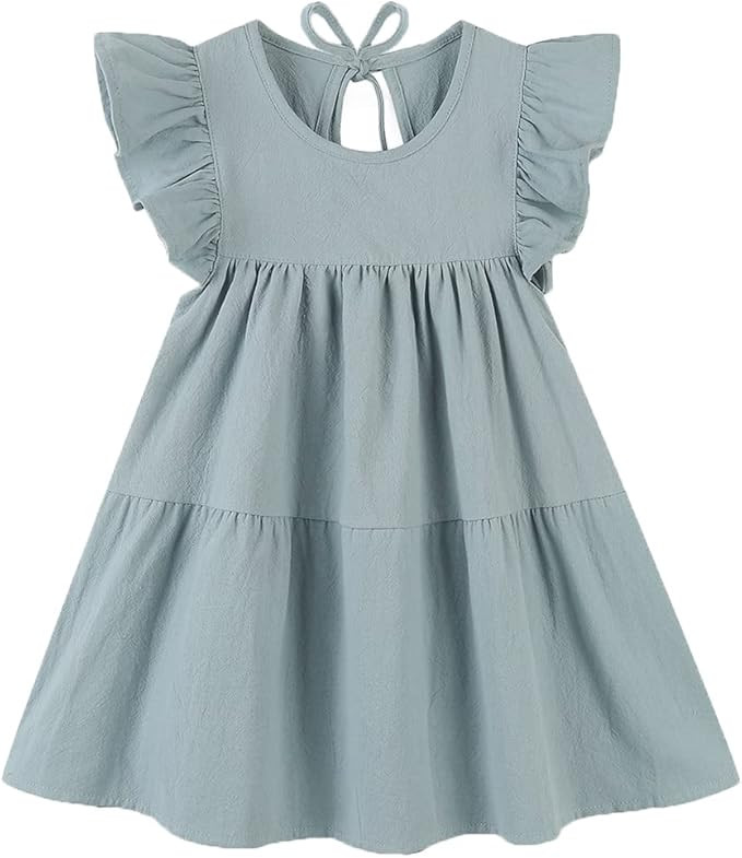 Toddler Dress Baby Girls Cotton Linen Ruffle Sleeve Tiered Swing Casual Summer Boho Dresses | Amazon (US)