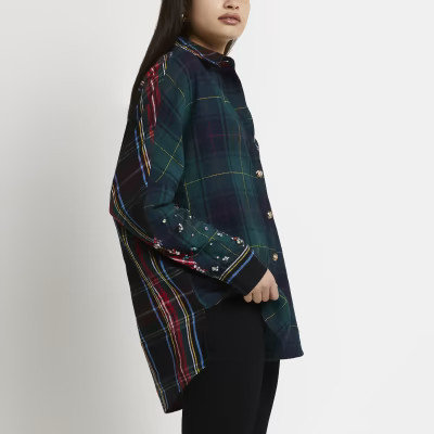 Green check sequin embellished shirt | River Island (UK & IE)
