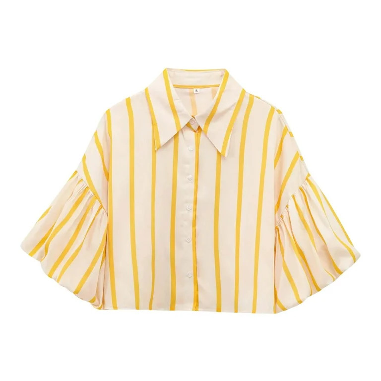 Womens Striped Shirt Short Sleeve Casual Fashion Regular Fit Collar Button Down Shirt Lightweight... | Walmart (US)