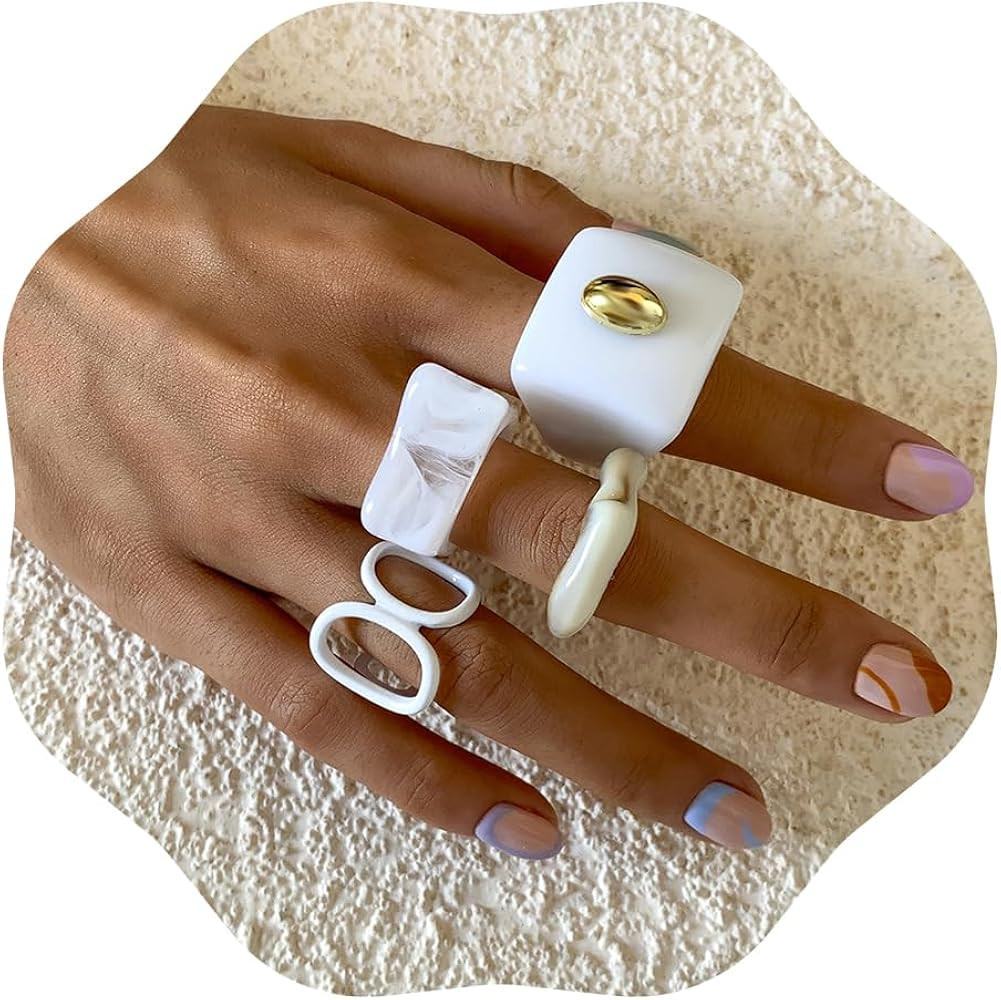 4Pcs White Fashion Finger Rings Joint Knuckle Rings Set Fashion Minimalist Resin Acrylic Round Ri... | Amazon (US)