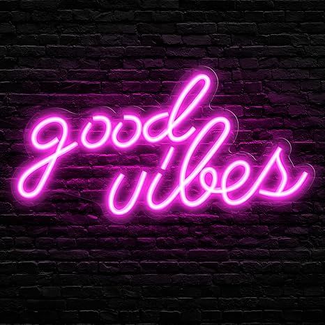 Olekki Pink Good Vibes Neon Sign - Neon Lights for Bedroom, LED Neon Signs for Wall Decor (16.1 x... | Amazon (US)