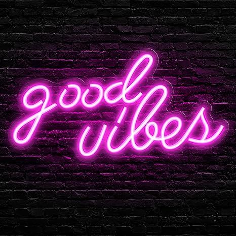 Olekki Pink Good Vibes Neon Sign - Neon Lights for Bedroom, LED Neon Signs for Wall Decor (16.1 x... | Amazon (US)