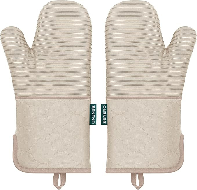 Beneno Kitchen Oven Mitts 2-Pack Heat Resistant to 500°F with Non-Slip Silicone Grip, Extra Long... | Amazon (US)