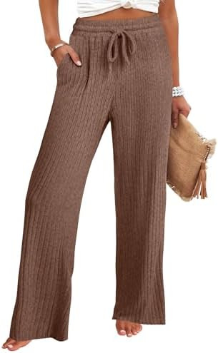 ANRABESS Womens Ribbed Knit Lounge Pajama Pants Soft Fuzzy Comfy Straight Leg Drawstring Fall Loo... | Amazon (US)