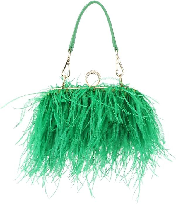 LUI SUI Fluffy Ostrich Feather Tote Bags for Women Feather Evening Clutch Purse Bags Banquet Wedd... | Amazon (US)