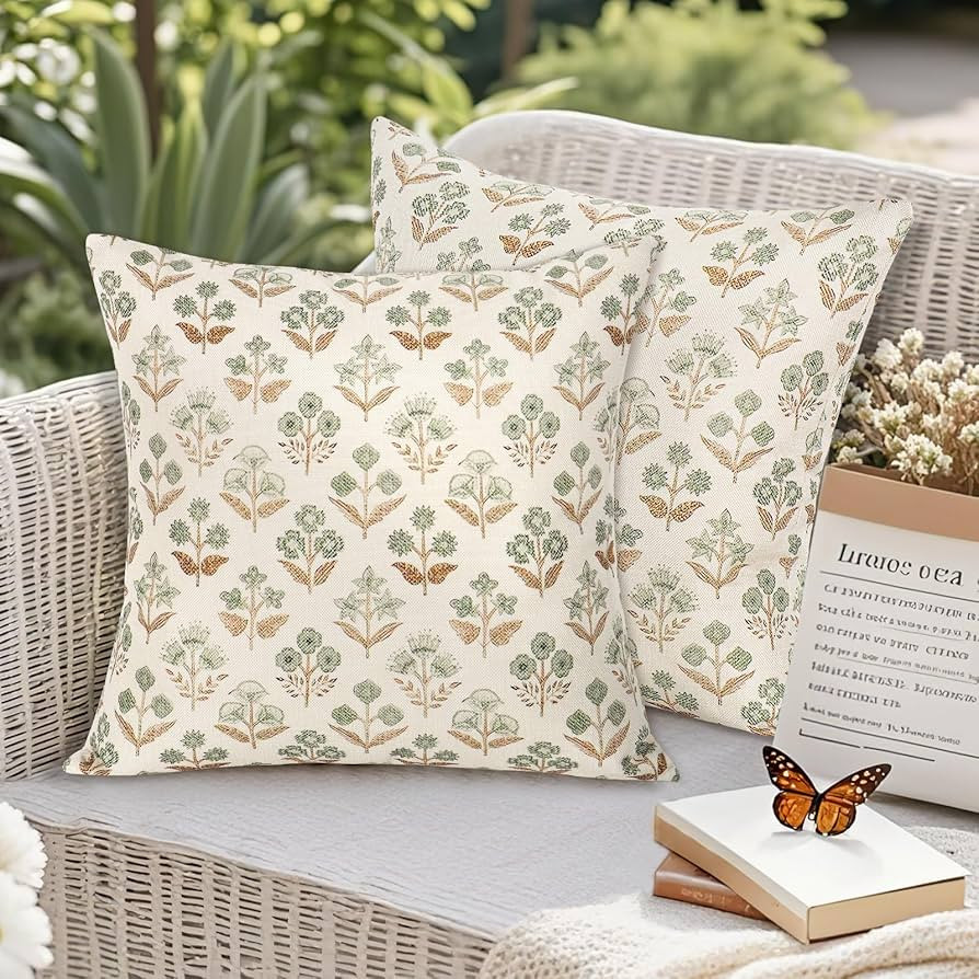 2 Packs Throw Pillow Covers Outdoor Waterproof 18x18 Spring Brown Green Block Print Pillowcase Vi... | Amazon (CA)