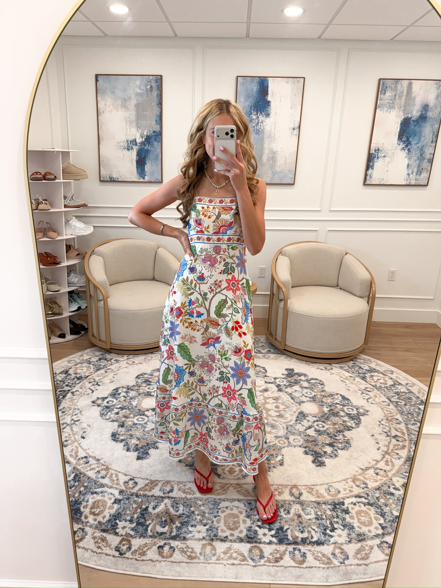 The perfect Saturday brunch dress 🌸🥂 This floral embroidered midi is SO stunning in person — the colors, the scalloped hem, all of it. Paired it with red heeled sandals for the cutest pop of color. True to size and perfect for brunch with the girls, baby showers, or summer parties

#LTKdayinmylife #LTKootd #LTKgrwm