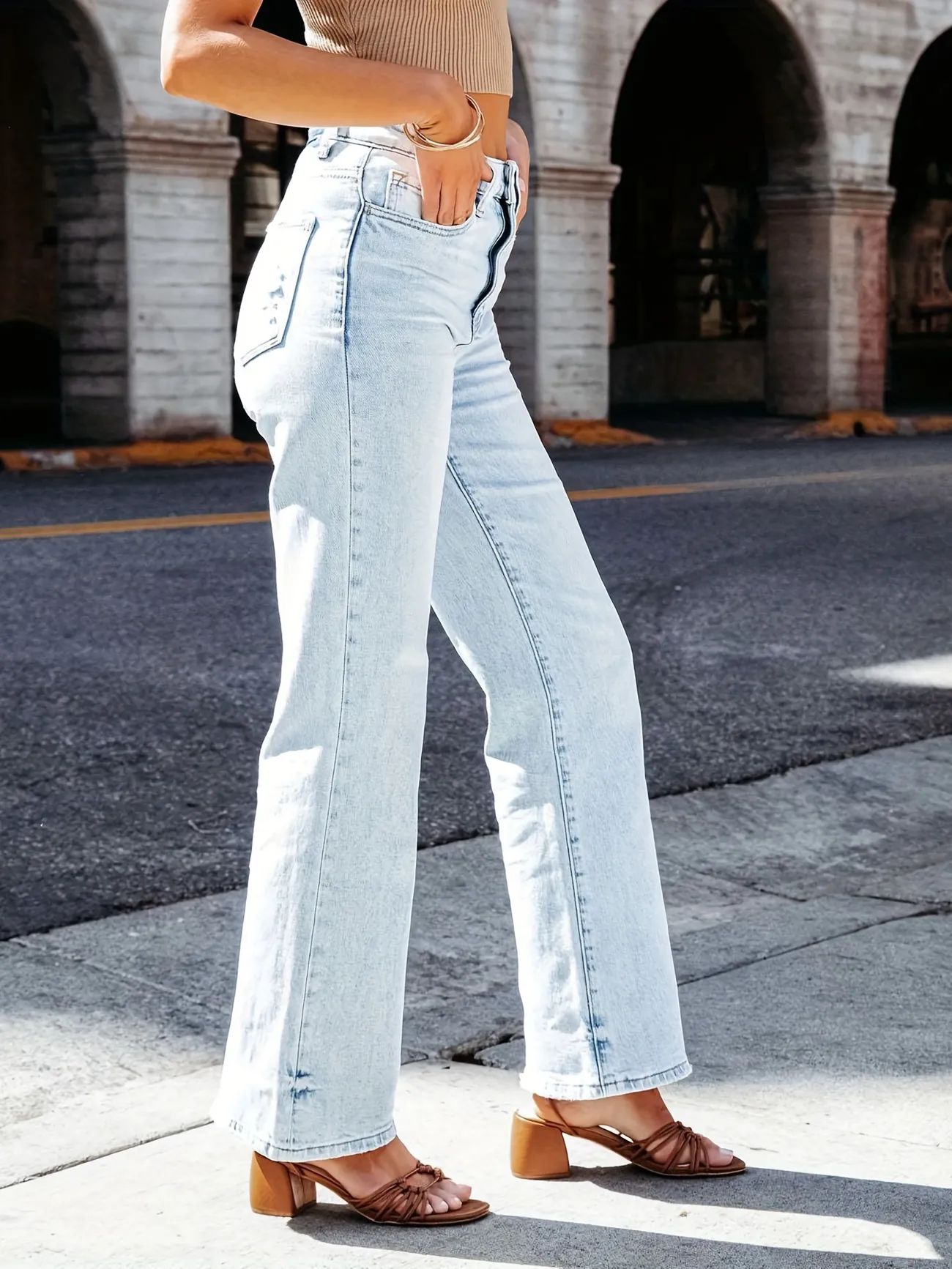 Blue Loose Fit Flared Jeans, Bootcut Slash Pockets Wide Legs Denim Pants, Women's Denim Jeans & C... | Temu Affiliate Program