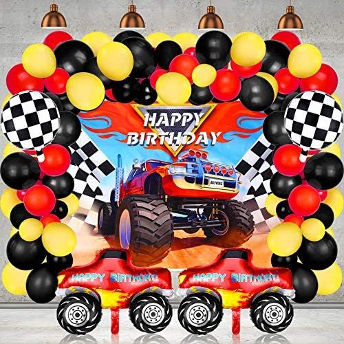 75 Pieces Monster Truck Party Supplies Monster Truck Balloons Decoration Set Including 1 Monster ... | Amazon (US)