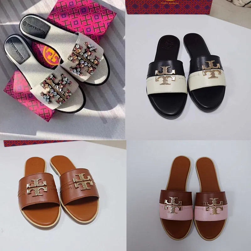 TORY BURCH Sandals Dupe AAAAA Designer Slippers Diamond Studded Flat Heel Slipper Women Slide Fas... | DHGate