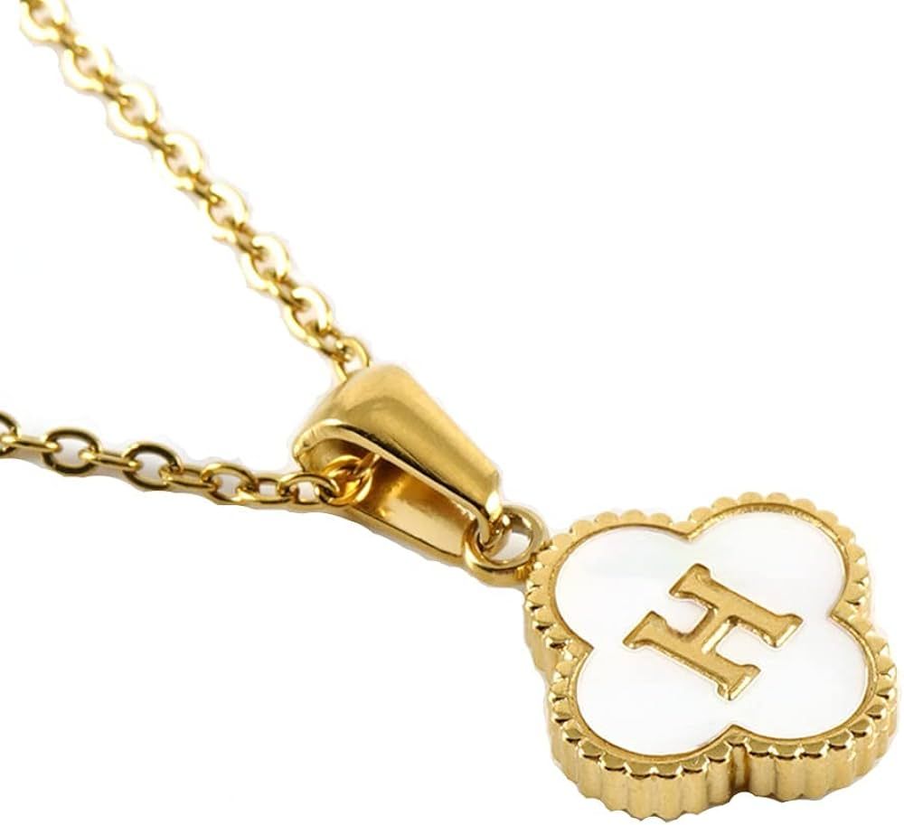 18K Gold Clover Letters Necklaces for Women, Four Leaf Clover Necklace Pendant, Tiny Lovely Lette... | Amazon (US)
