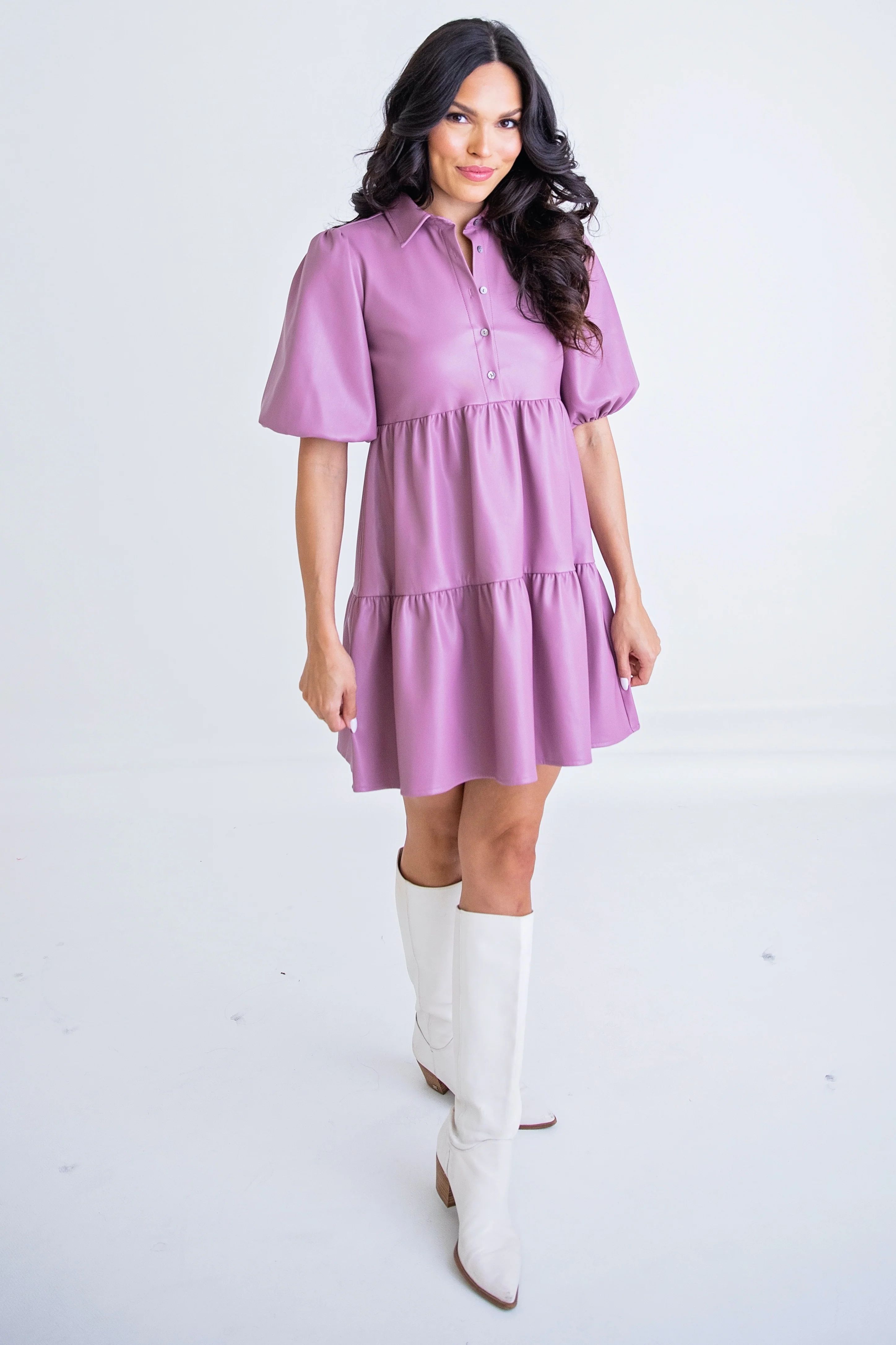 Poppy Pleather Dress - Purple | Shop BIRDIE