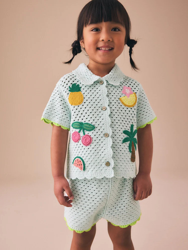 Blue Crochet Embroidered Knitted Shorts Set (3mths-7yrs) | Next US