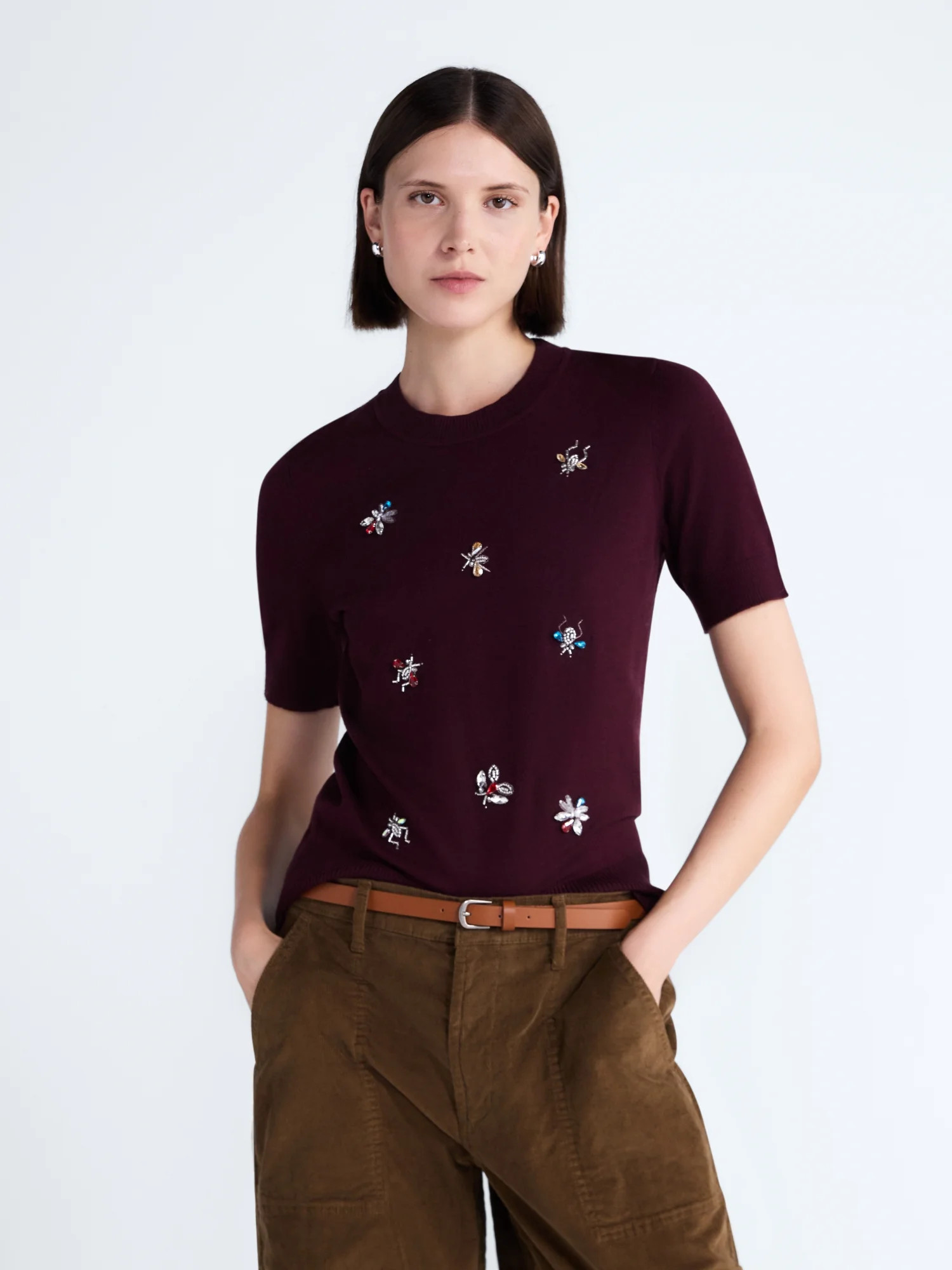 Free Assembly Women's and Women's Plus Embellished Cozy Yarn Sweater with Short Sleeves, Sizes XS-4X - Walmart.com | Walmart (US)