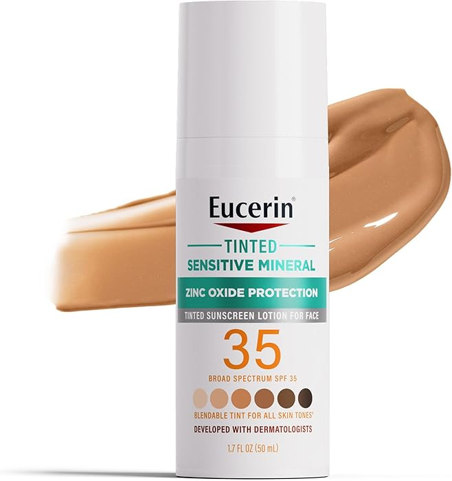 Eucerin Sun Tinted Sensitive Mineral Face Sunscreen Lotion SPF 35, Non-Comedogenic Mineral Sunscr... | Amazon (US)